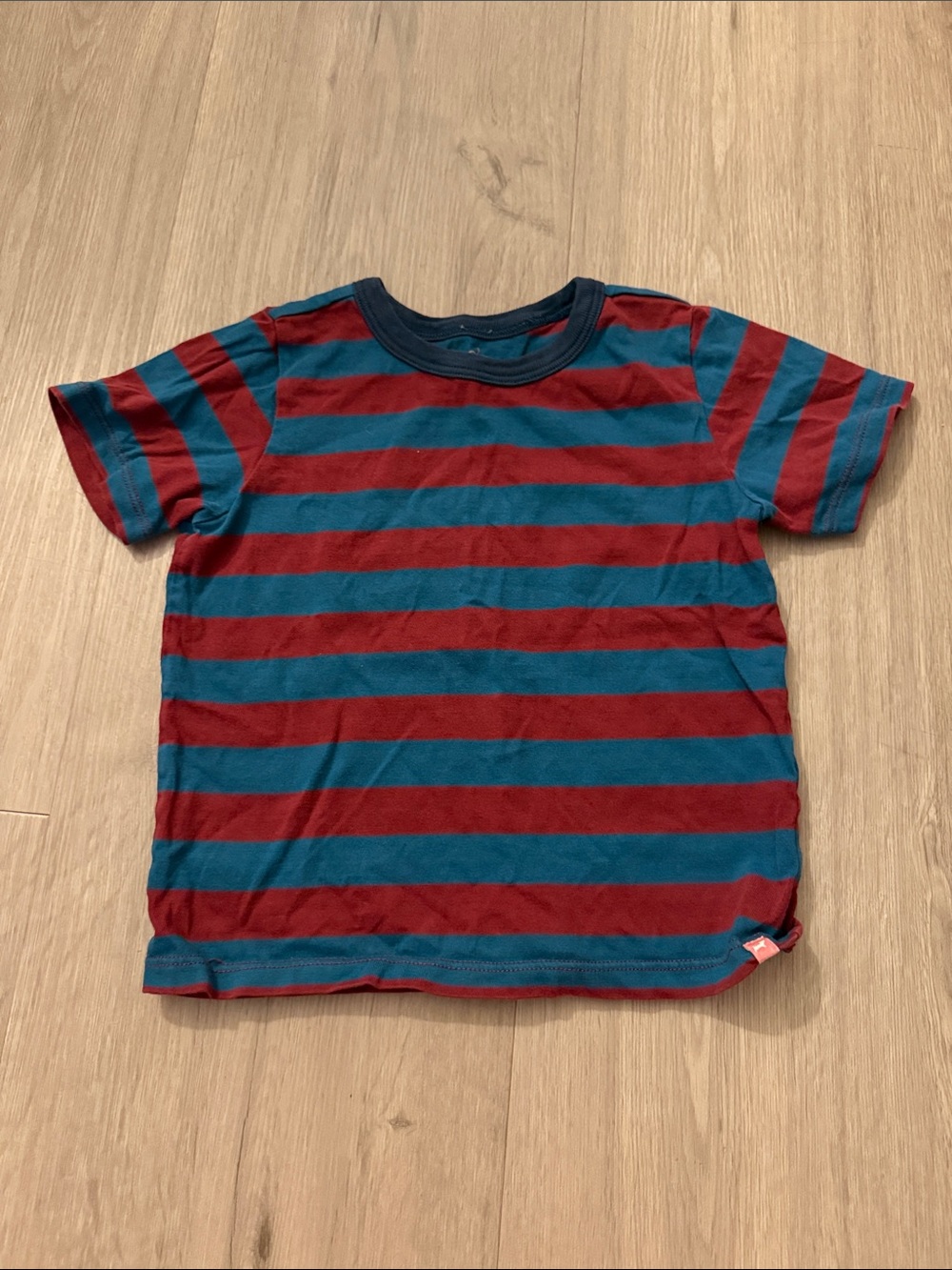 Coop Kids Striped Crewneck Kids Tee in Teal and Burgundy